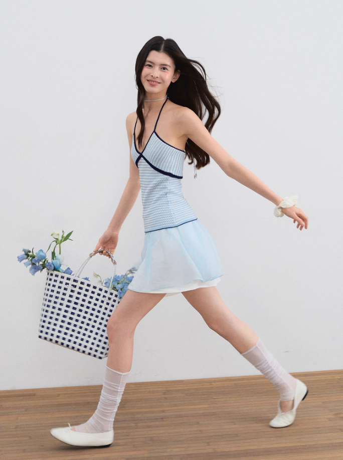 Mesh girly white A-line skirt summer design niche playful short skirt R3335