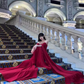 Travel photo skirt red dress desert travel outfit black ribbon evening dress long skirt R1566