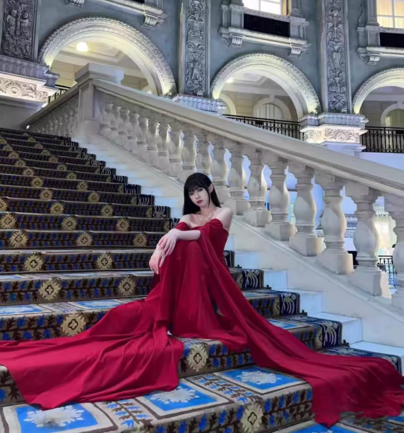 Travel photo skirt red dress desert travel outfit black ribbon evening dress long skirt R1566