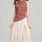 French irregular retro plaid halter neck off-shoulder top with strappy skirt two-piece set R2408