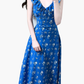 2025 Summer New Retro Blue Floral Ruffle Waist V-Neck Holiday Dress R0976