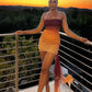 Gradient color sunset afterglow tube top slim sexy hip skirt homecoming dress R3534