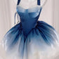 Blue Gradient Strap Elegant Princess Tutu Short Skirt Homecoming Dress R3532
