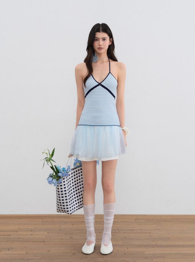 Mesh girly white A-line skirt summer design niche playful short skirt R3335