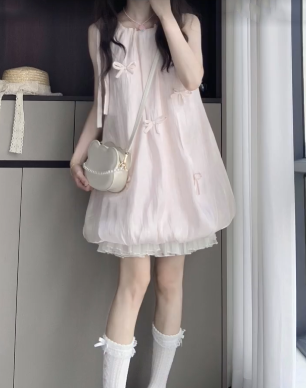 Sweet and fresh sleeveless flower bud dress temperament French A-line skirt for petite R0789