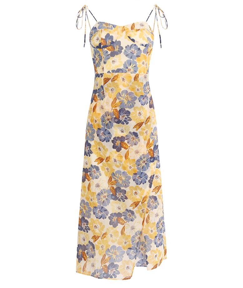 French holiday style niche yellow 2025 new dress floral high-end R2600