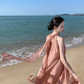 Fairy Island Travel Outfit Halter Neck V-Neck Dress Beach Dress Loose Casual Long Dress R1732