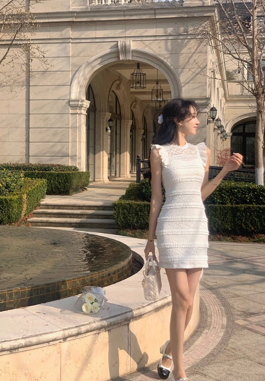 White sleeveless dress for women, new style, beautiful, unique, slim fit, elegant dress R4420