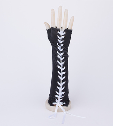 Lace-up fingerless gloves long black satin gloves elbow length suitable for wedding engagement Halloween party     S6219