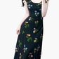 2025 summer new black floral waist slimming small flying sleeves holiday dress R0953