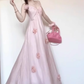 Large French pure pink flower dress beautiful suspender dress for seaside vacation R1827