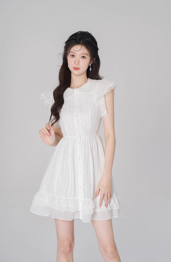 White chiffon dress women's summer ruffled short skirt new high waist A-line small white skirt R4497