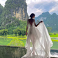 White beach dress fairy long skirt elegant super fairy seaside vacation R1563