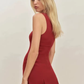 Summer French style U-neck sleeveless slim fit A-line short red suspender dress R2912