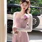 Solid color long waist suspender dress French retro slim skirt R4945
