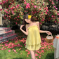 Holiday style beautiful yellow suspender top a-line skirt two-piece suit R0882