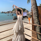 French retro atmosphere super fairy vacation sexy tube top halter neck suspender long dress R0190