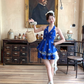 Short V-neck halter neck embroidered top high waist A-line skirt suit for women summer R4868