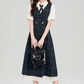 College style summer shirt splicing fake two-piece plaid dress R2395