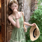Green long round neck sleeveless suspender dress women's summer French temperament skirt R4742