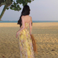 Yellow gradient floral suspender dress with gentle temperament and slim waist R0681