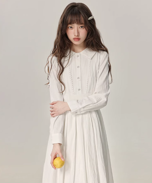 French gentle style white dress spring white moonlight interview dress R1904