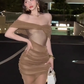Large size French pure sexy one shoulder dress high-end lady evening dress R1830