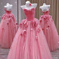 Pink tube top 3D flower waist cute girl long dress, prom dress R5297