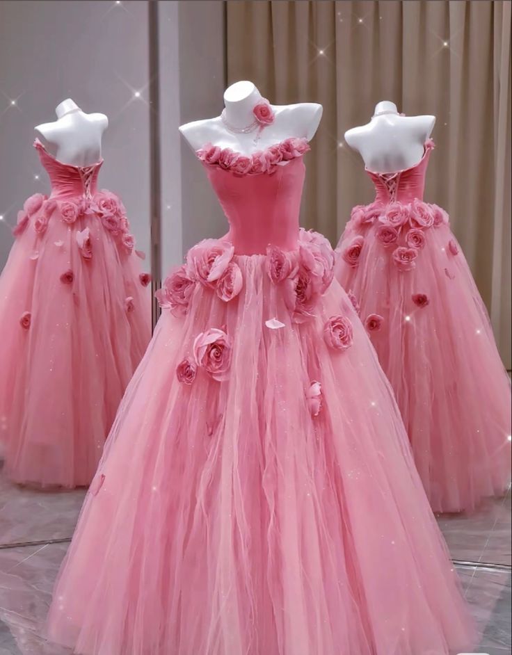 Pink tube top 3D flower waist cute girl long dress, prom dress R5297