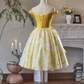 Vibrant Bright Yellow Homecoming Dress ,A-Line Bateau Bow-knot Corset Short Prom Dress RS811