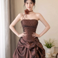 Glitter Pleated Women's Homecoming Dress Brown Corset Short Prom Dress Party Dress RS2656