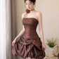 Glitter Pleated Women's Homecoming Dress Brown Corset Short Prom Dress Party Dress RS2656
