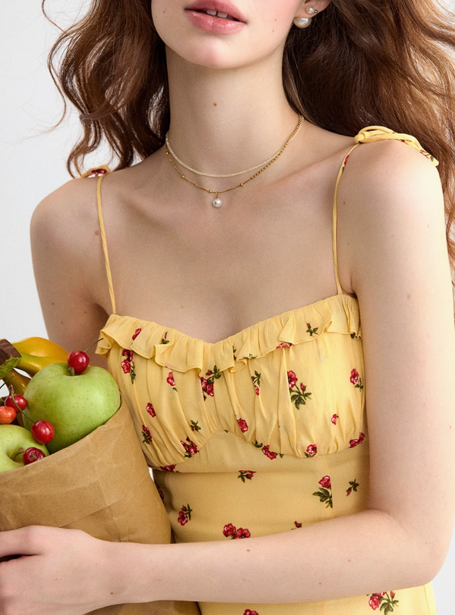 French floral dress holiday style suspender skirt petite short skirt short skirt female summer R3524