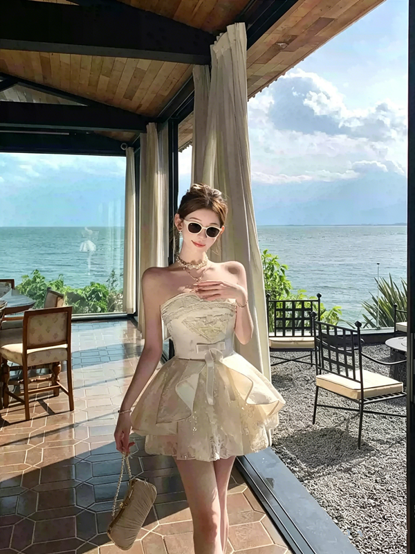 Jacquard Ruffled Lolita Birthday Party Dress R9108