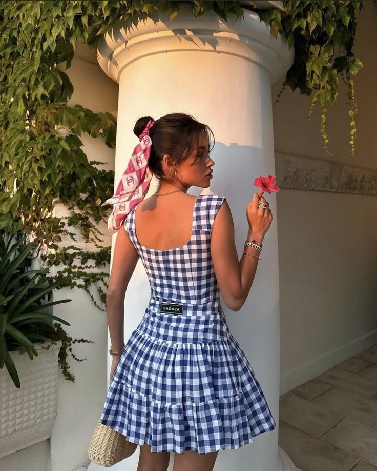 Blue and white checkered suspenders waist slim short skirt homecoming dress R3471