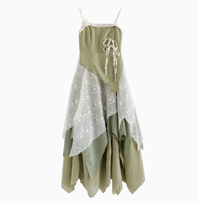 Beautiful irregular green suspender dress popular women's clothing this year R1927