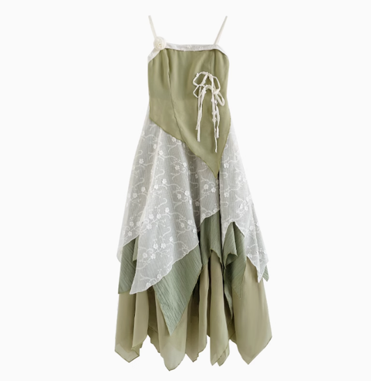 Beautiful irregular green suspender dress popular women's clothing this year R1927