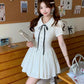 Preppy style fitted waist puff sleeve dress R9072