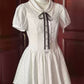 Preppy style fitted waist puff sleeve dress R9072