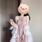 Beach vacation pink halter neck off-shoulder dress gentle temperament unique A-line long skirt R0430