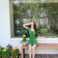 High-waisted fittedmi ni dress with puff sleeves R9075