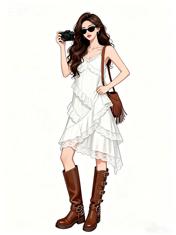 French-style white vacation cake-style A-line sundress R9077