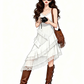 French-style white vacation cake-style A-line sundress R9077