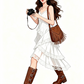 French-style white vacation cake-style A-line sundress R9077