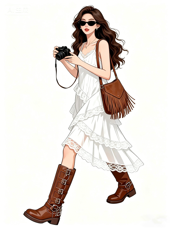 French-style white vacation cake-style A-line sundress R9077