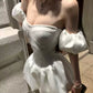 Haute Couture Heavy Satin Princess Dress with Puff Sleeves R9079