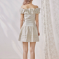 Tea pure cotton striped print pleated waist one-shoulder dress R5213