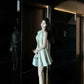 Sleeveless halter neck fitted waist rhinestone bow dress R9083