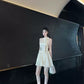 Sleeveless halter neck fitted waist rhinestone bow dress R9083