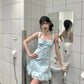 Square neckline fitted waist lace patchwork dress R9084